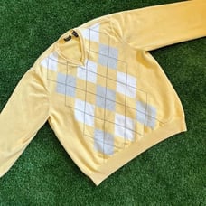 Vintage Yellow V Neck Sweater Diamond Plaid