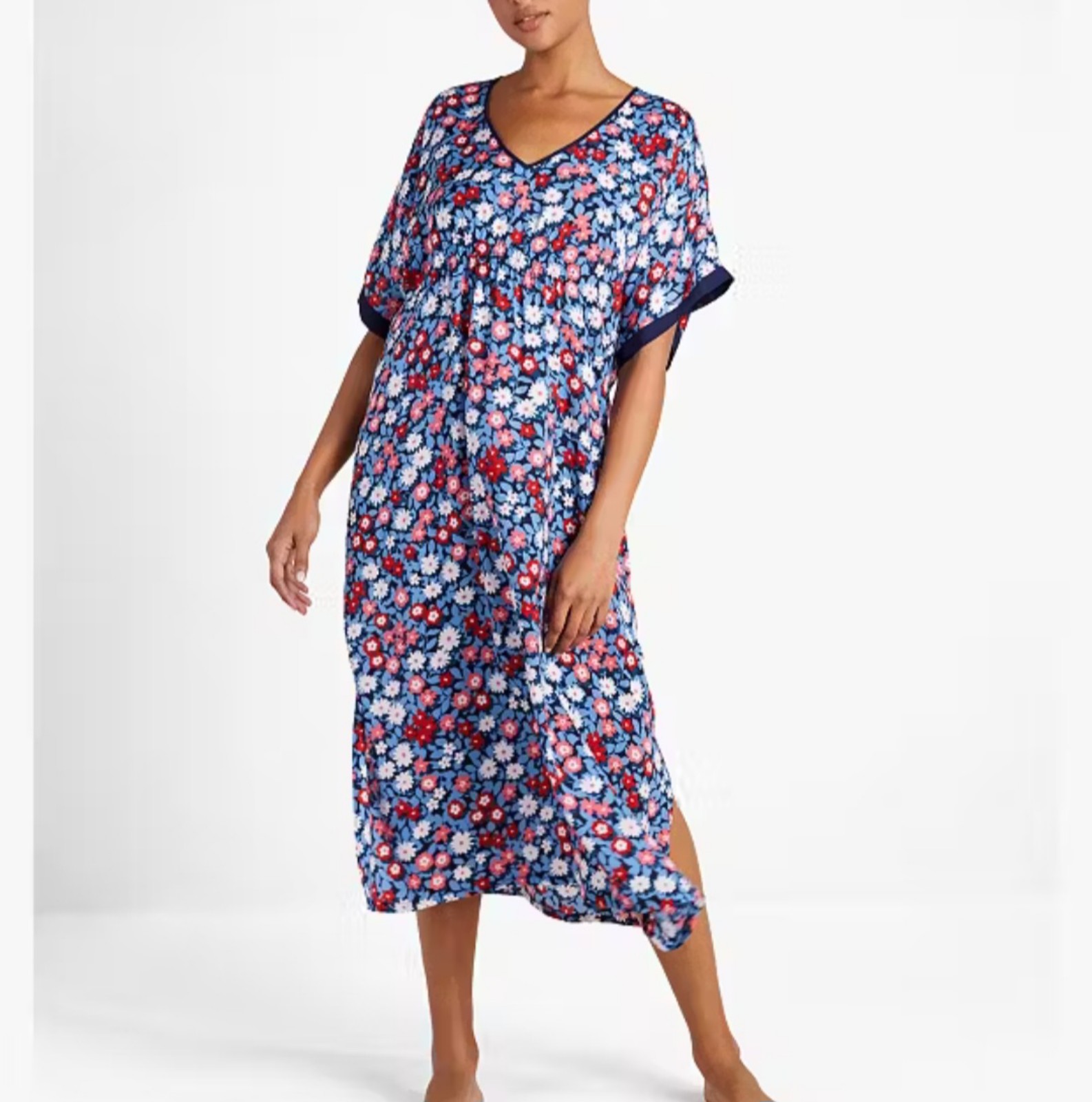 Kate Spade Blue Red Daisy Shadows Caftan Nightgown