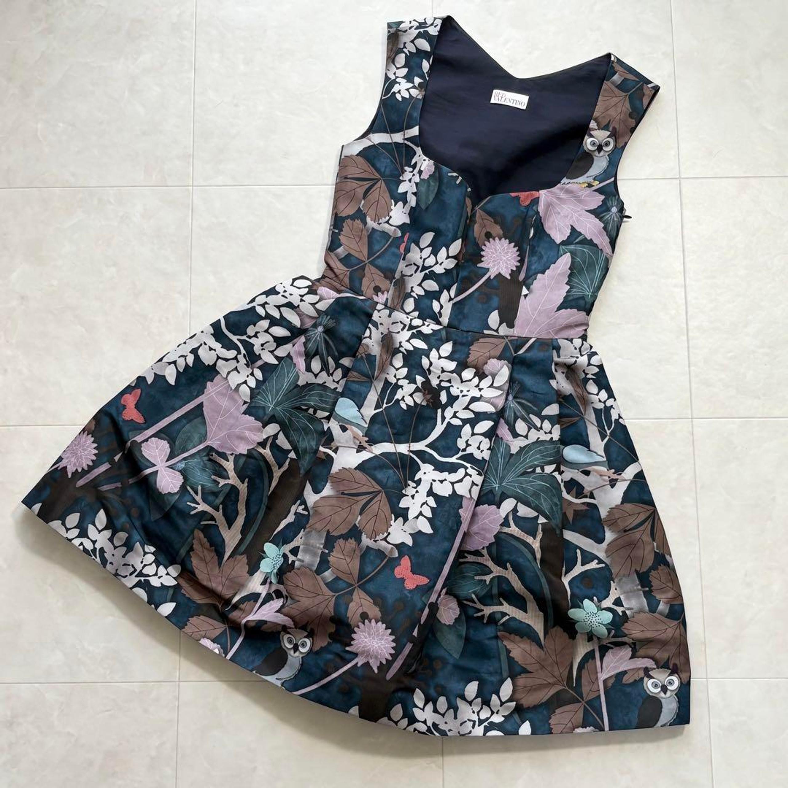 Red Valentino Shantung Floral Owl Dress