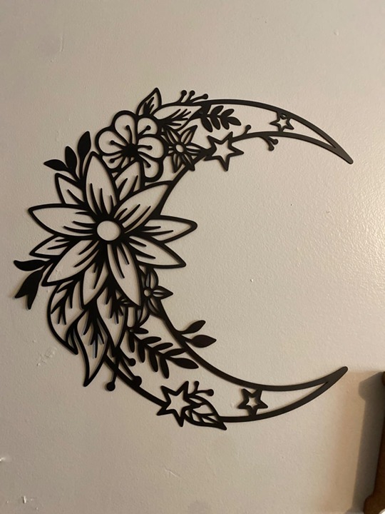 Moon Metal Floral Art Decor - 14 X13.5 Black Large Floral Moon