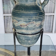 Vintage and Rare Olive Pot With Stand, Pottery is 10 Tall And Stand is 8 Tall