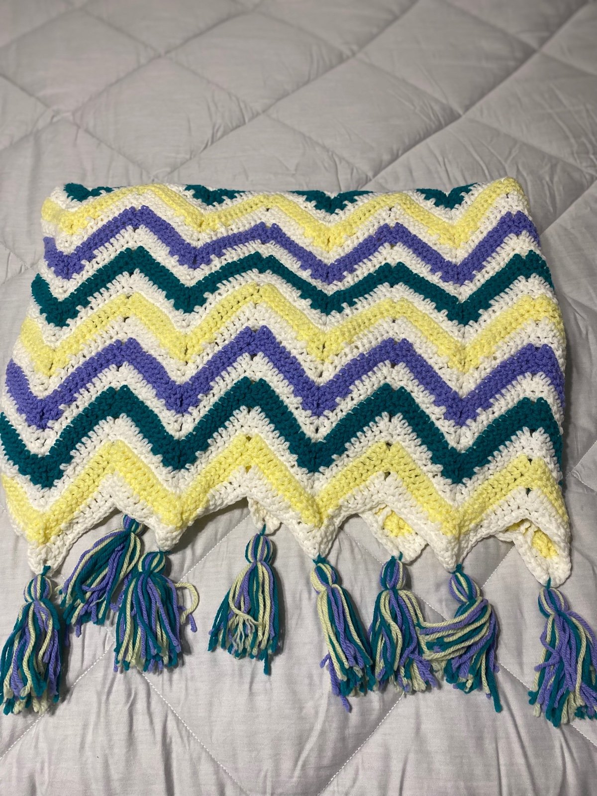 handmade blanket Zigzag Purple, Yellow, Green 46 inches wide 59 inches long