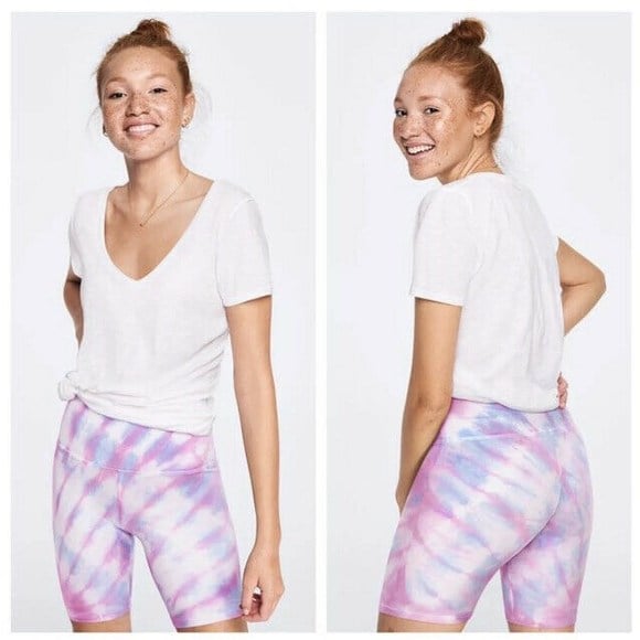 VS VICTORIAS SECRET PINK HIGH WAIST BIKE SHORT SHORTIE BEACH ORCHID TIE DYE XS