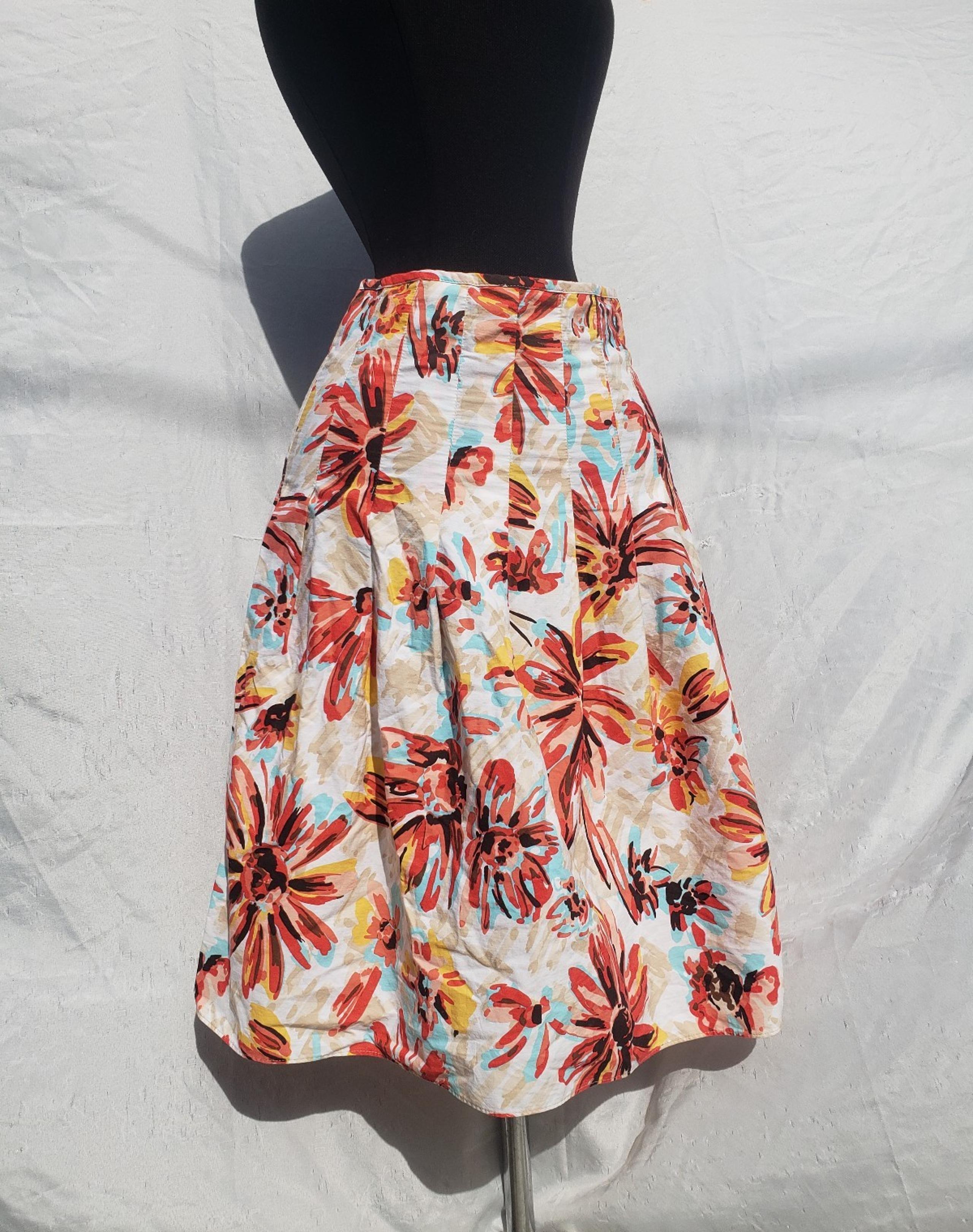 New York & Company Cotton Floral Pleated A-Line Midi Skirt