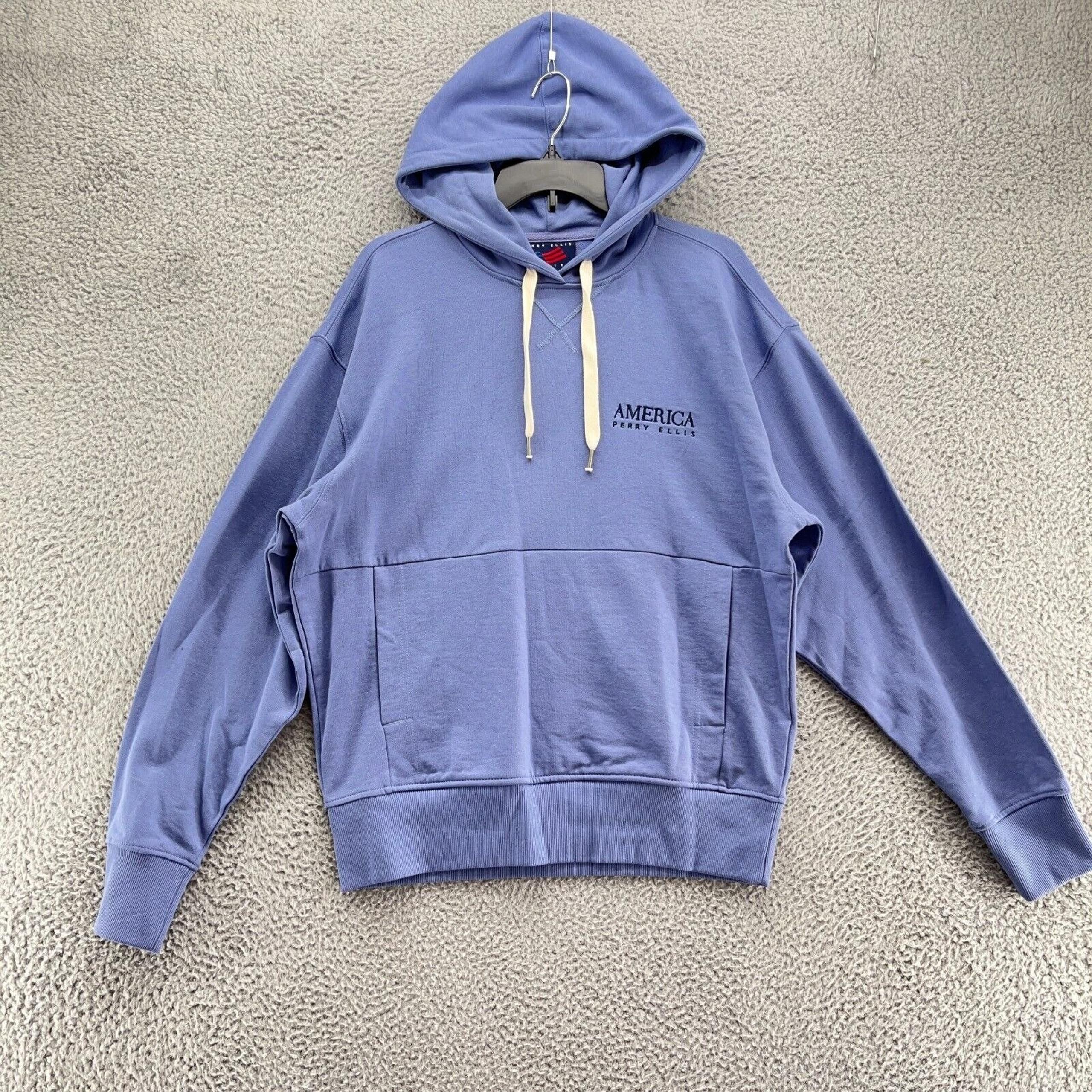 Perry Ellis Sweaters Mens Small Blue Hooded Pullover Long Sleeve New $74.50