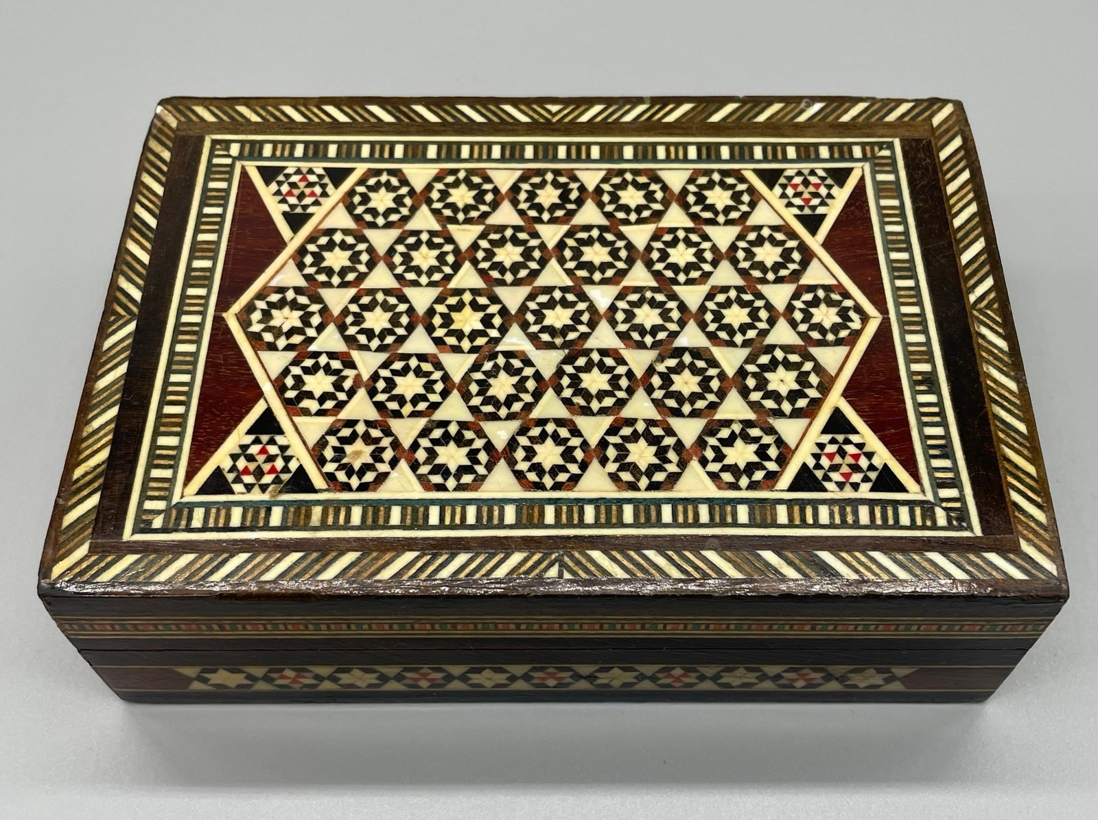 Vintage Wooden Handman Marquetry Jewelry Box