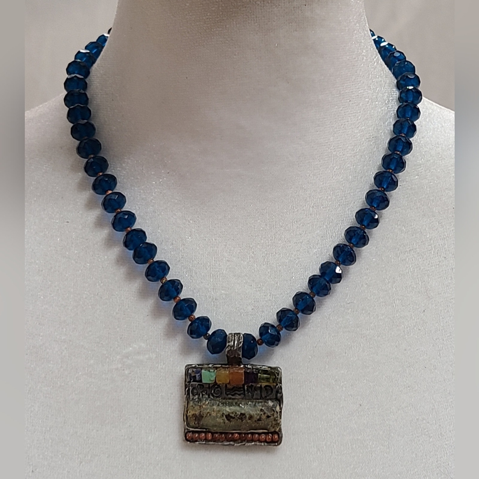 Ascopa Roman Glass Sterling Silver Blue Beaded Toggle Clasp Necklace