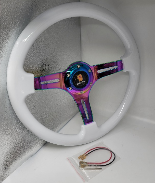 NEW 350mm 14 Universal JDM Domo ABS Racing Steering Wheel White With Neo Spoke