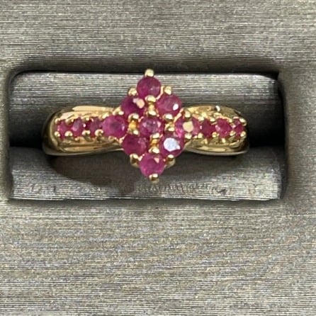 10 Karat Yellow Gold Ruby Cluster Ring