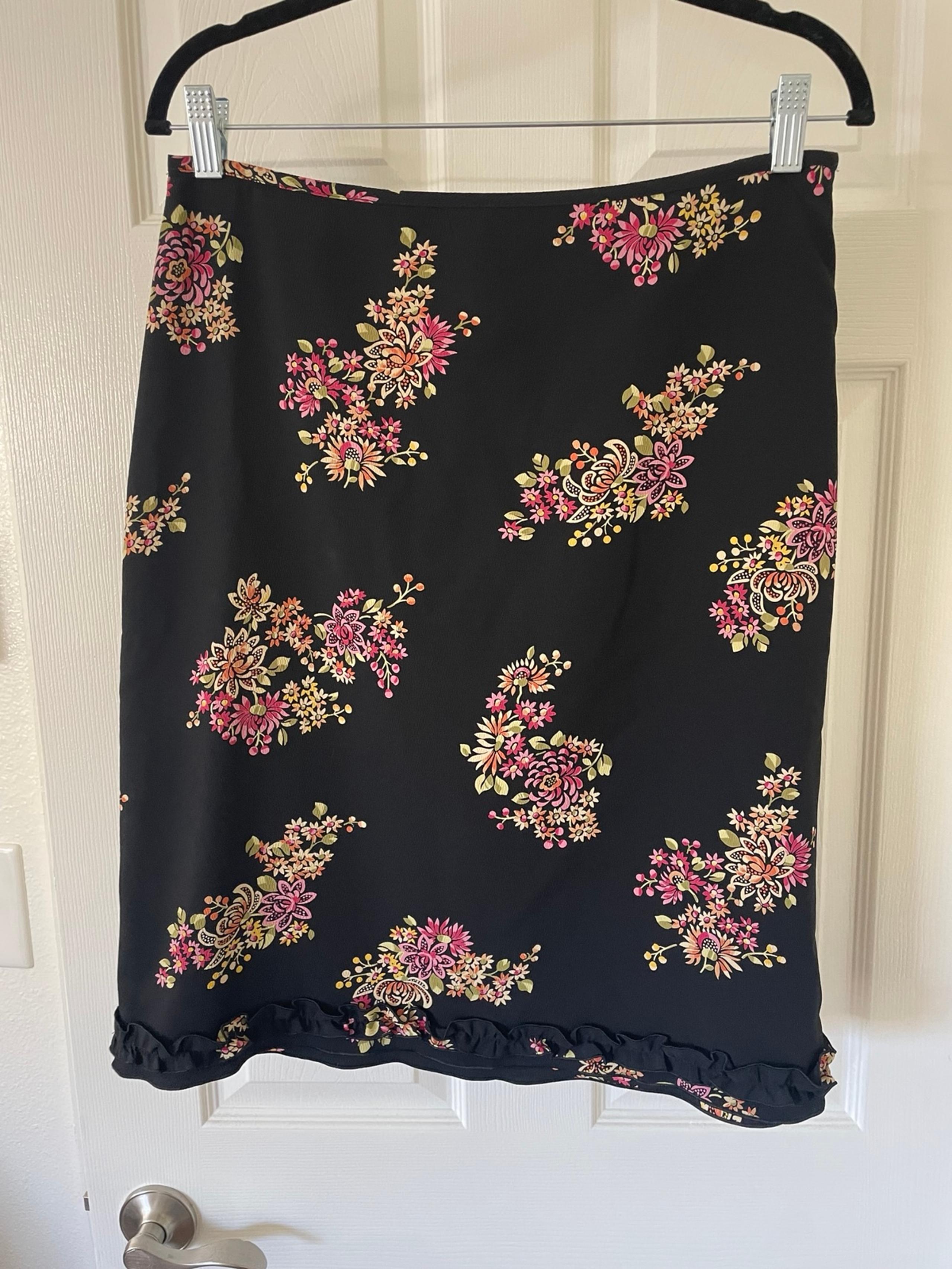 The Limited Black Floral midi Skirt with ruffle hem sz 8