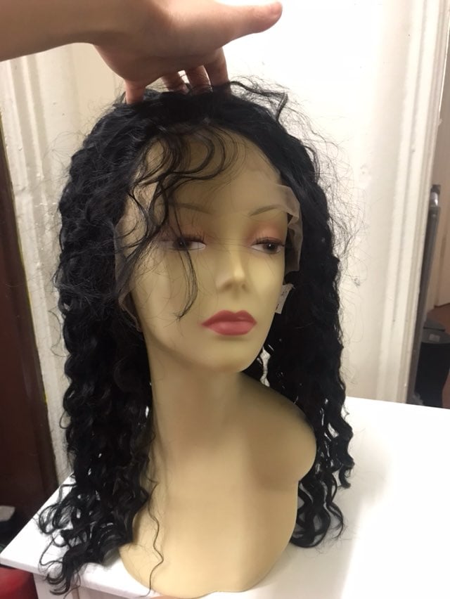 Human Hair Blend Black Curly Wig