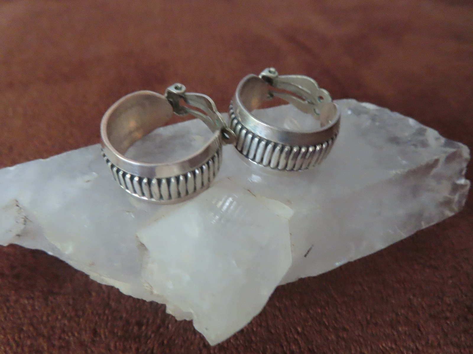 Vintage Leonard Schmallie Navajo Design Sterling Earrings clipon
