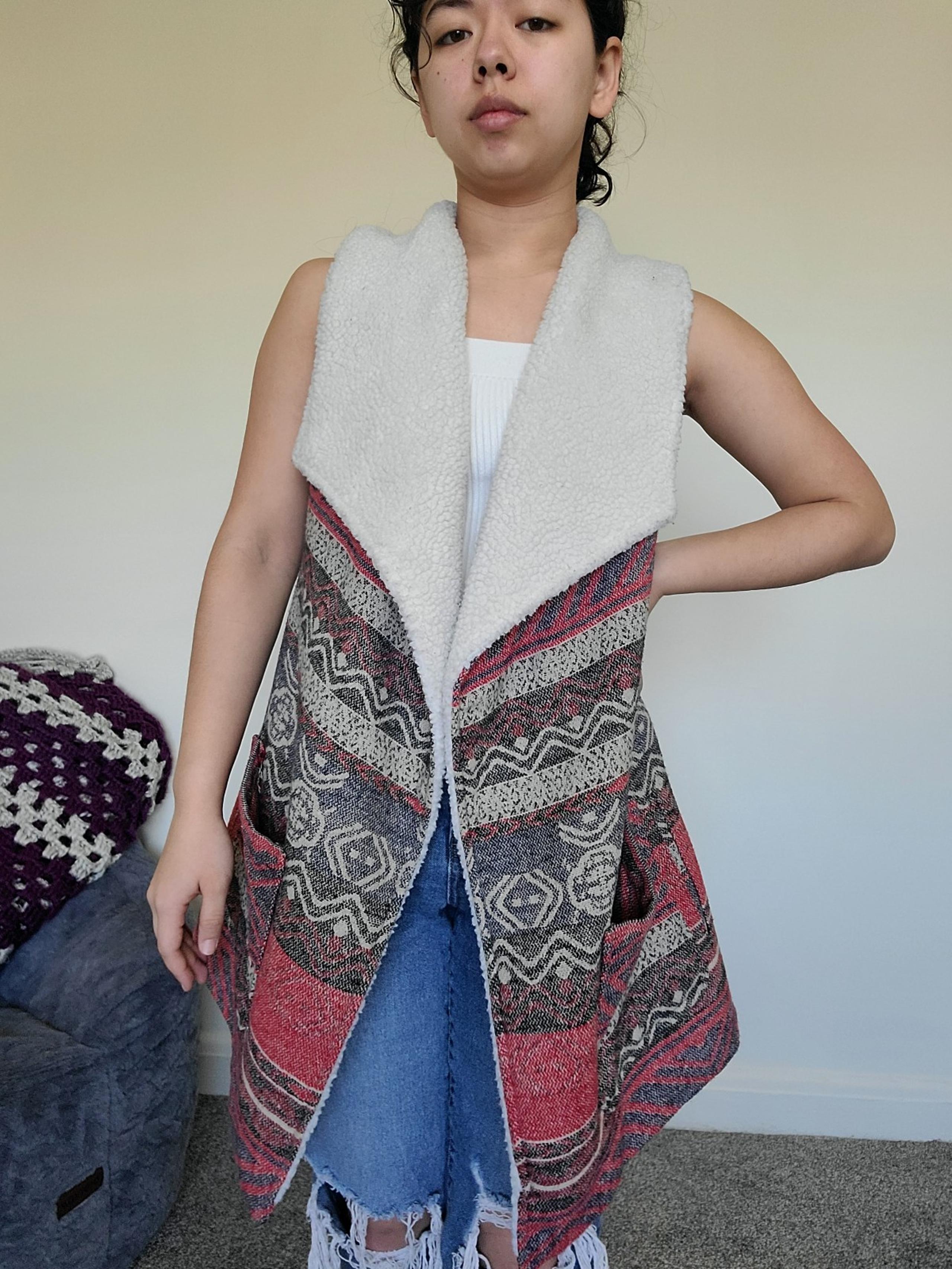 Me Jane Vest | Faux Sherpa | Boho Tapestry | Pockets | Women's Medium