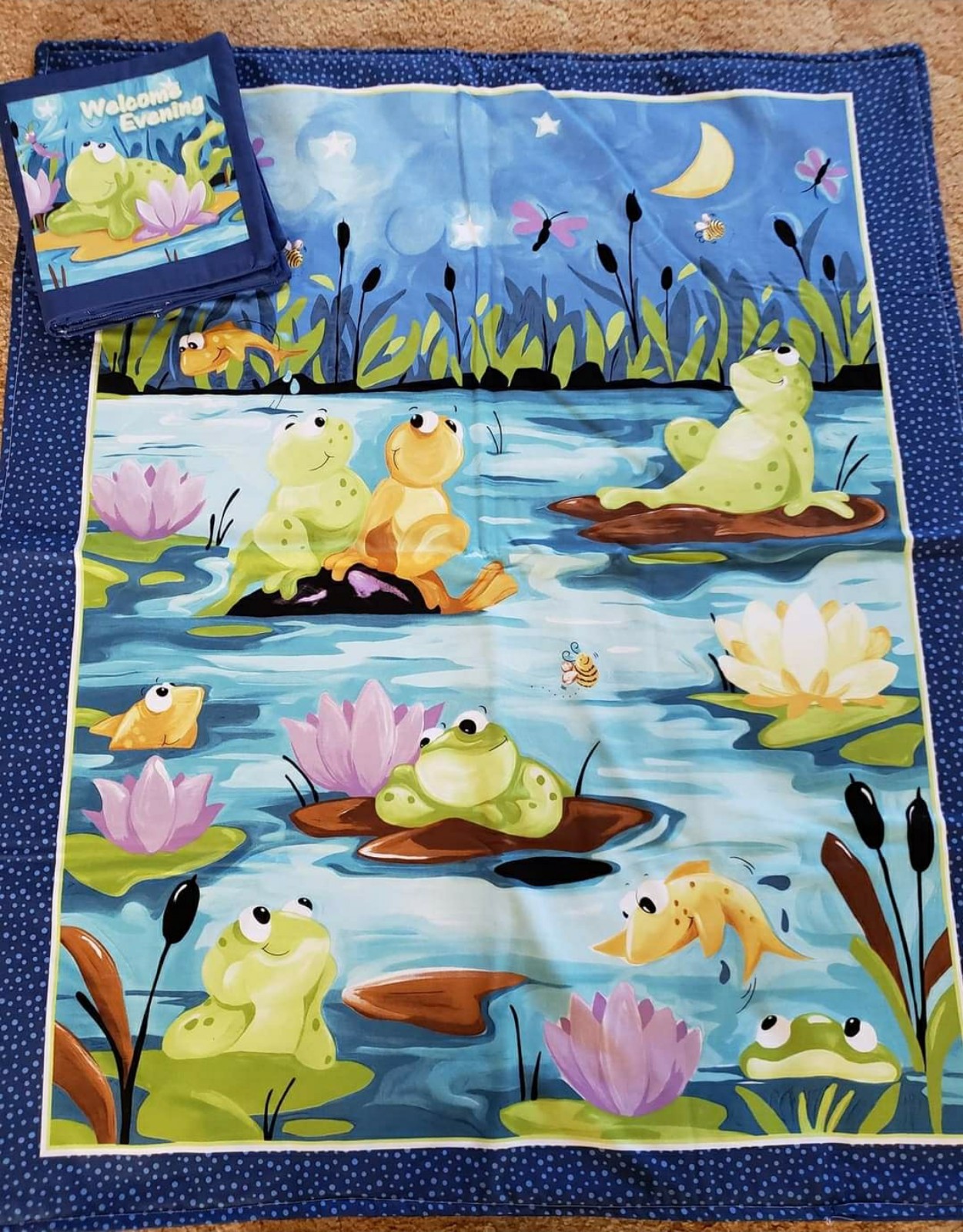 New handmade baby crib quilt with matching fabric book SET