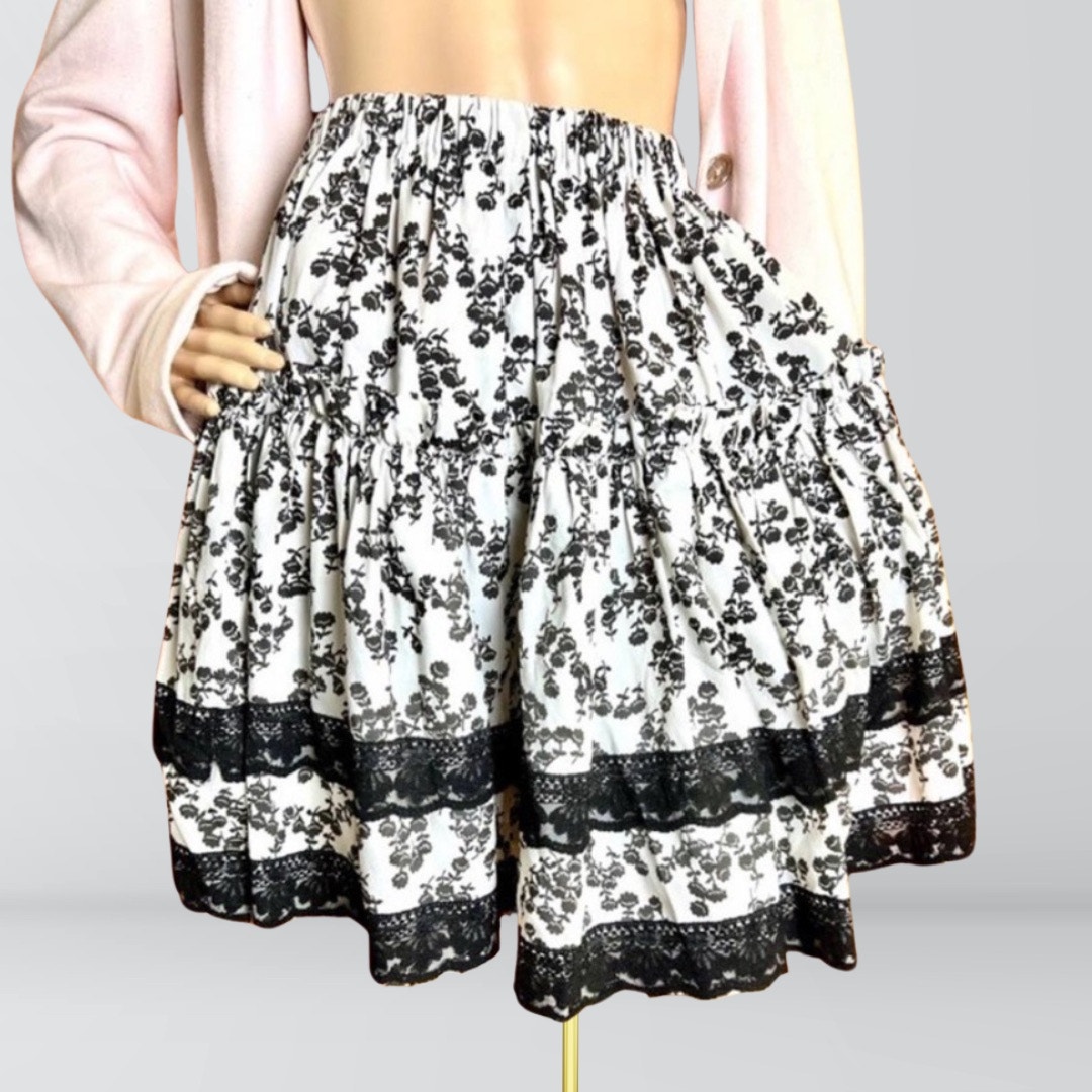 Vintage Floral Brown & Black Square Dance Skirt