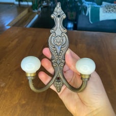 Vintage Metal Wall Hook w/ Porcelain Knobs
