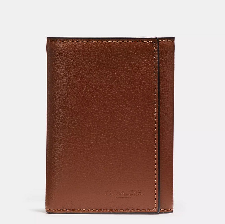Coach Men's Leather Tri-Fold Wallet 23845 - Saddle