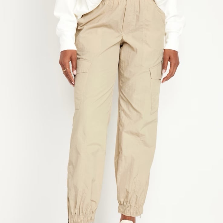 NWT OLD NAVY High-Waisted Ankle-Zip Cargo Joggers Color: A Stone's Throw SIZE