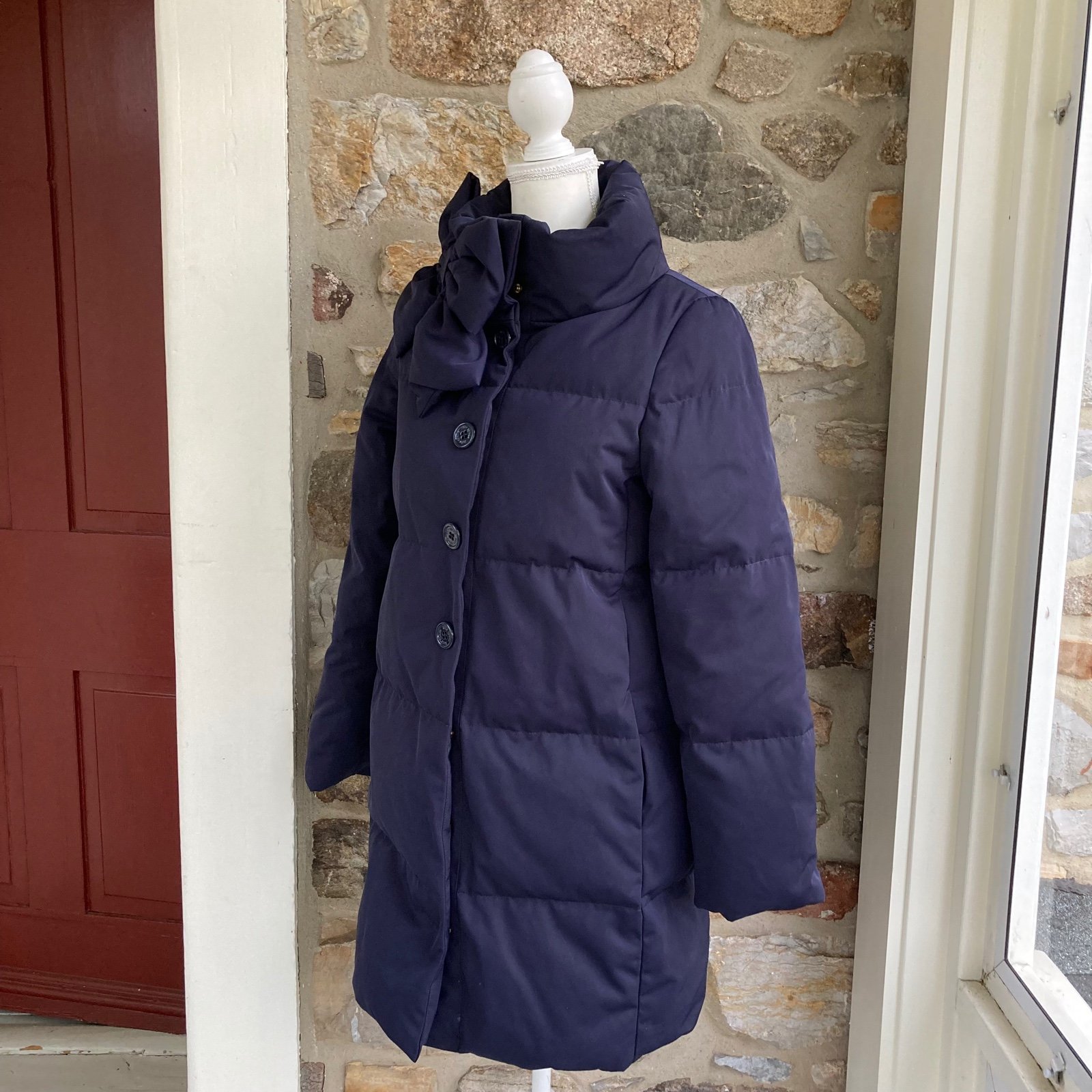 可愛いネイビー！Kate Spade★Funnel neck puffer コート★S Kate Spade New York funnel-neck puffer coat with bow women's