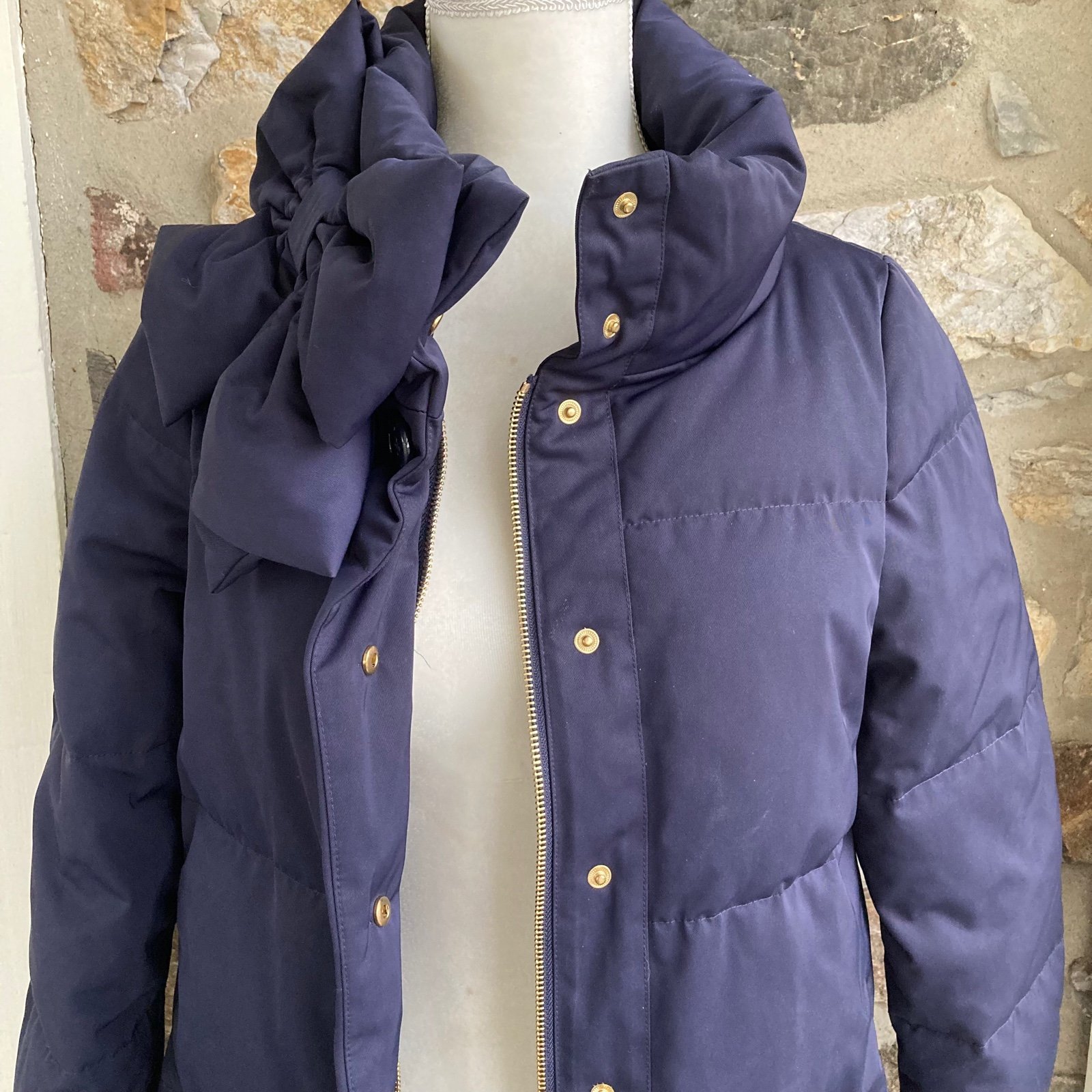 可愛いネイビー!Kate Spade★Funnel neck puffer コート★S Kate Spade New York funnel-neck puffer coat with bow women's