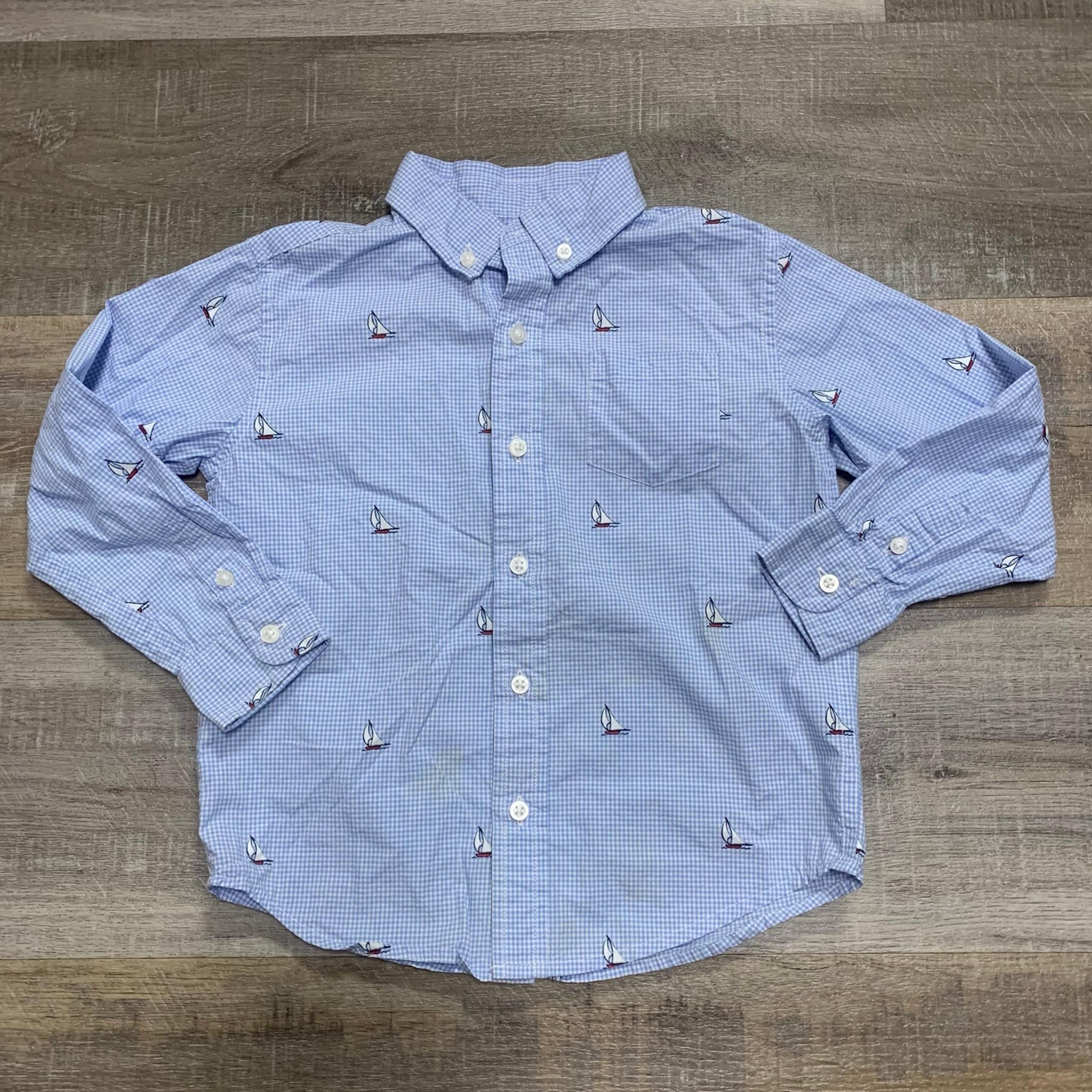 Boys Size 4 Sailboat Nautical Button Up Gingham Shirt - Janie and Jack