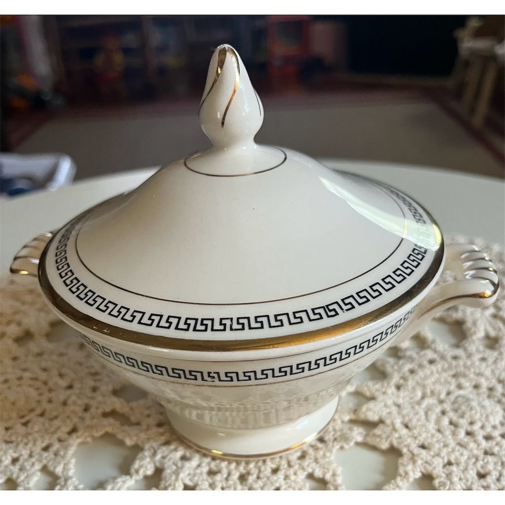 Pope Gosser Antique Porcelain Sugar Bowl White Gold Trim 1900-1940