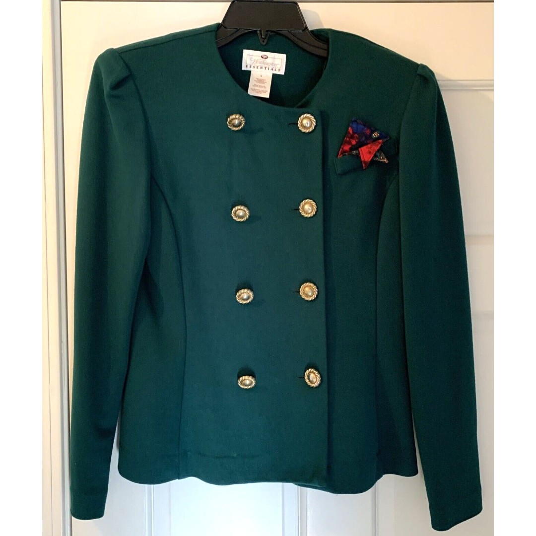 Vintage Worthington Blazer Women's 6 Teal Green Double Breast Pocket Square USA