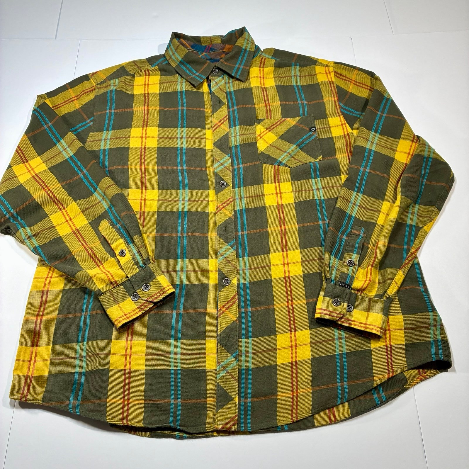 Marmot Shirt Men's XL Yellow Plaid Anderson Flannel Long Sleeve Button-Up