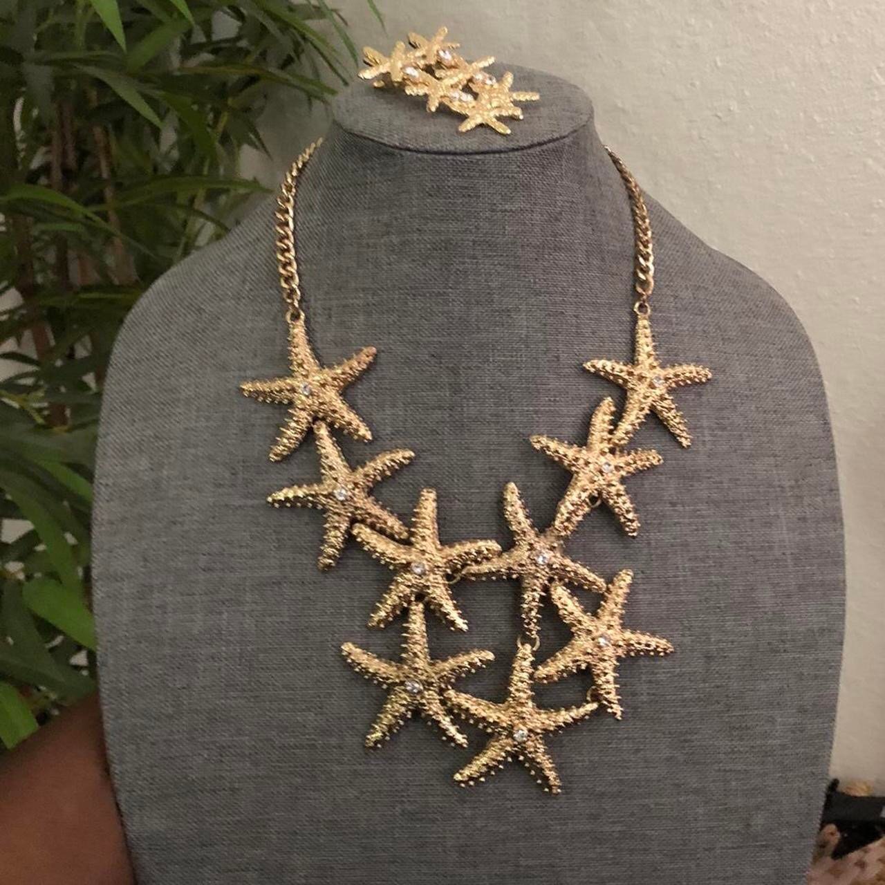 Natatasha Gold starfish chunky layered necklace & two (2) hair clips set-mermaid