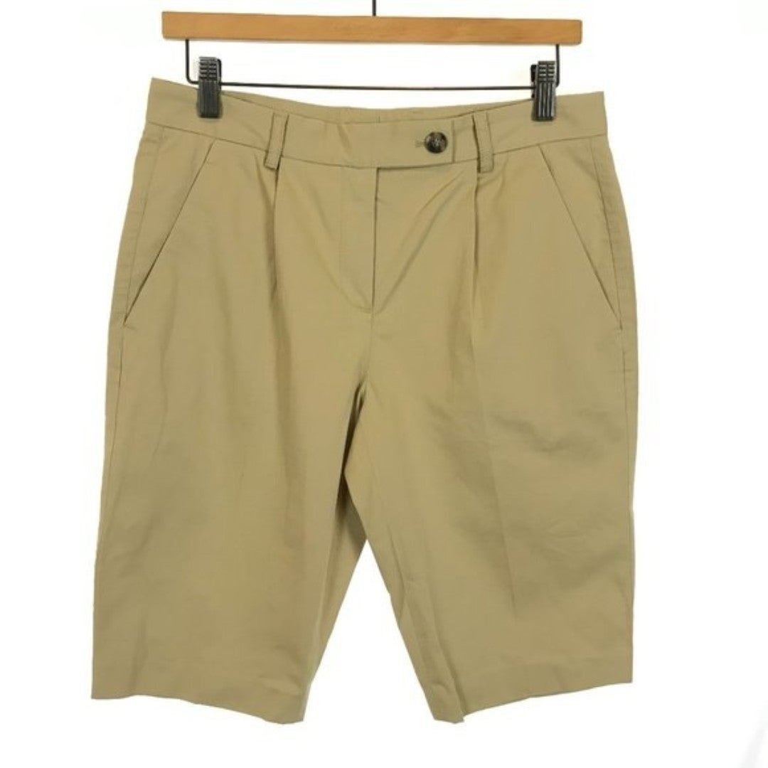 NWT Womens Size 2 Theory Beige Pleat Front Stretch Cotton Khaki Shorts