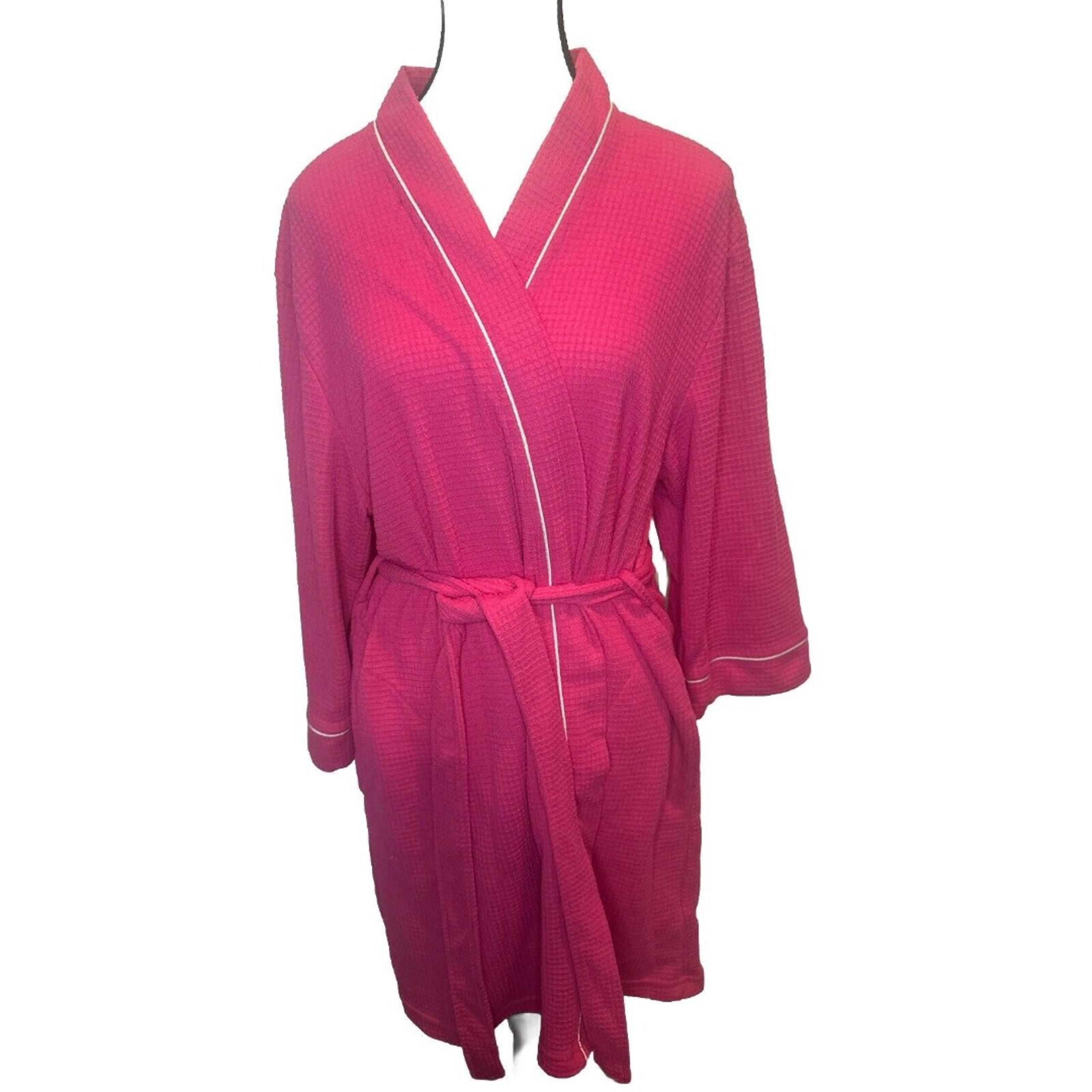 Jones New York Women's PINK W/ White Trim Waffle Knit Polyester Robe SZ L/XL