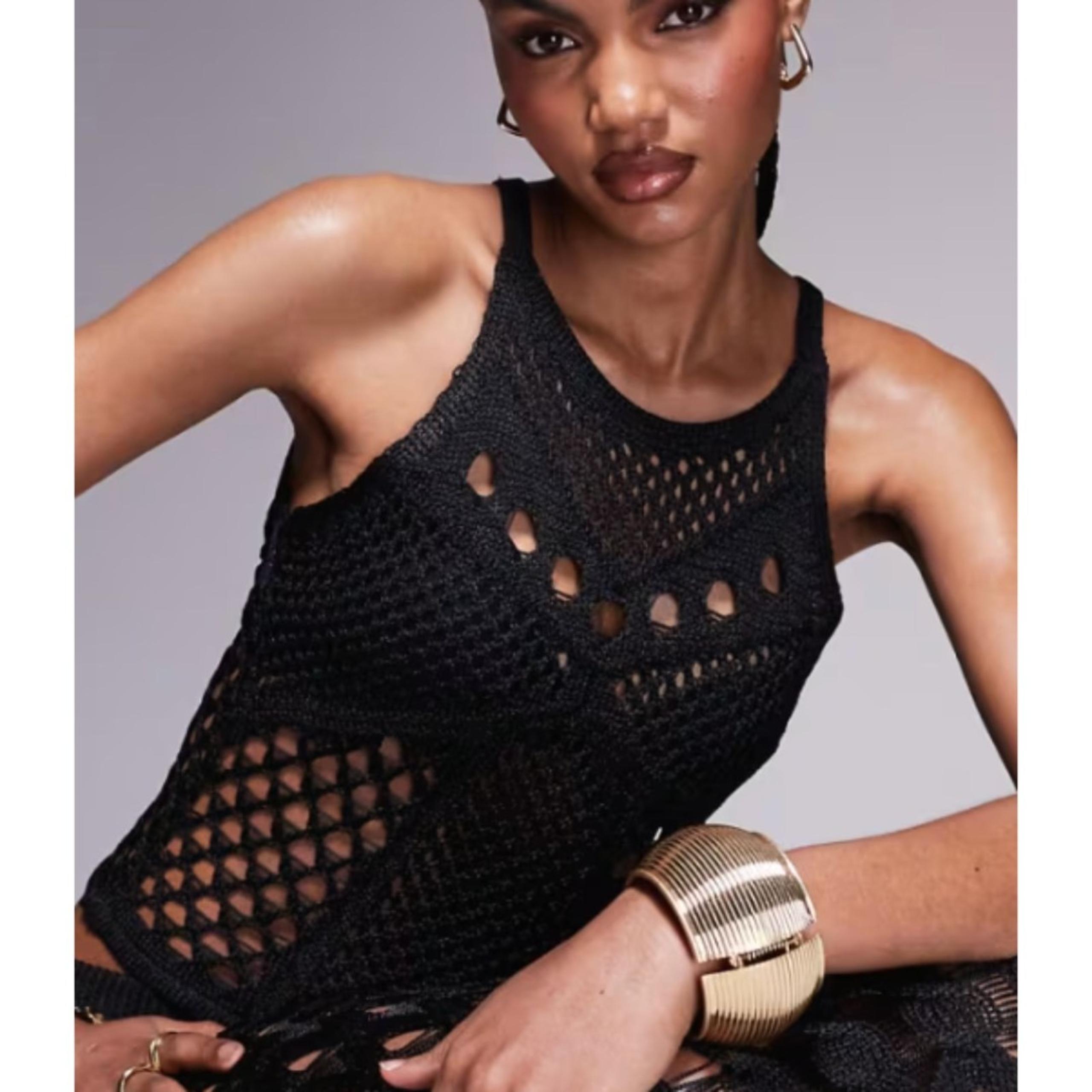ASOS DESIGN knit cami top with open stitch corset detail in black