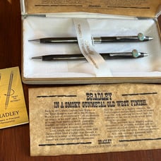 Vintage Bradley Old West Gunmetal Pen Pencil Set Advertising WVET Tractors