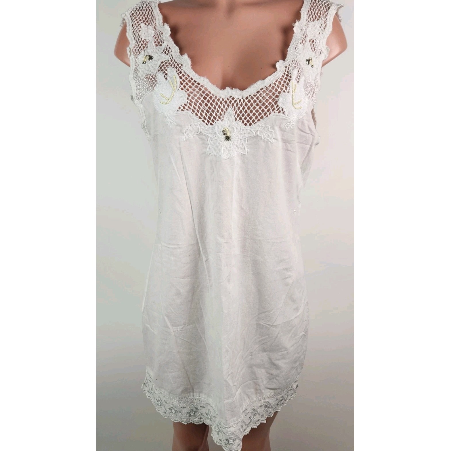 Free People White Sleeveless Lace Accent Side Zip Layer Dress Women Size L