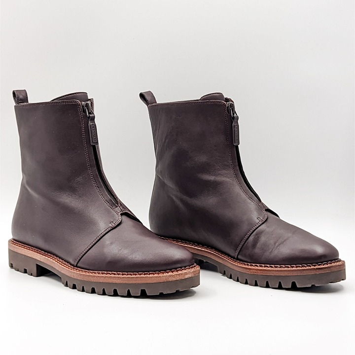 Vince Women Cabria Lug sole Brown Leather Waterproof Front Zip Boots Size 9