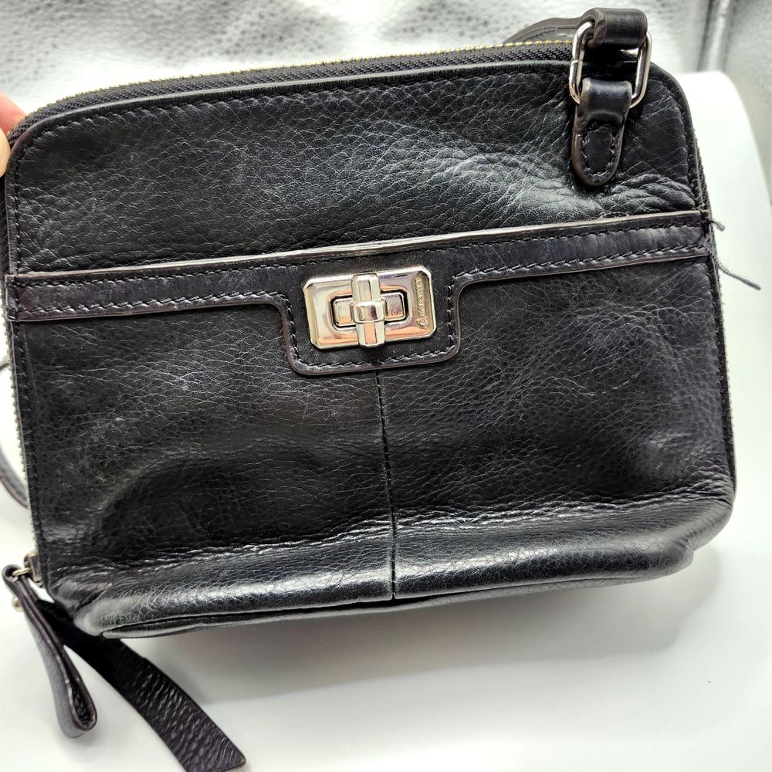 Black Leather Crossbody Bag with Silver Turn Lock Small Purse Shoulder Handbag