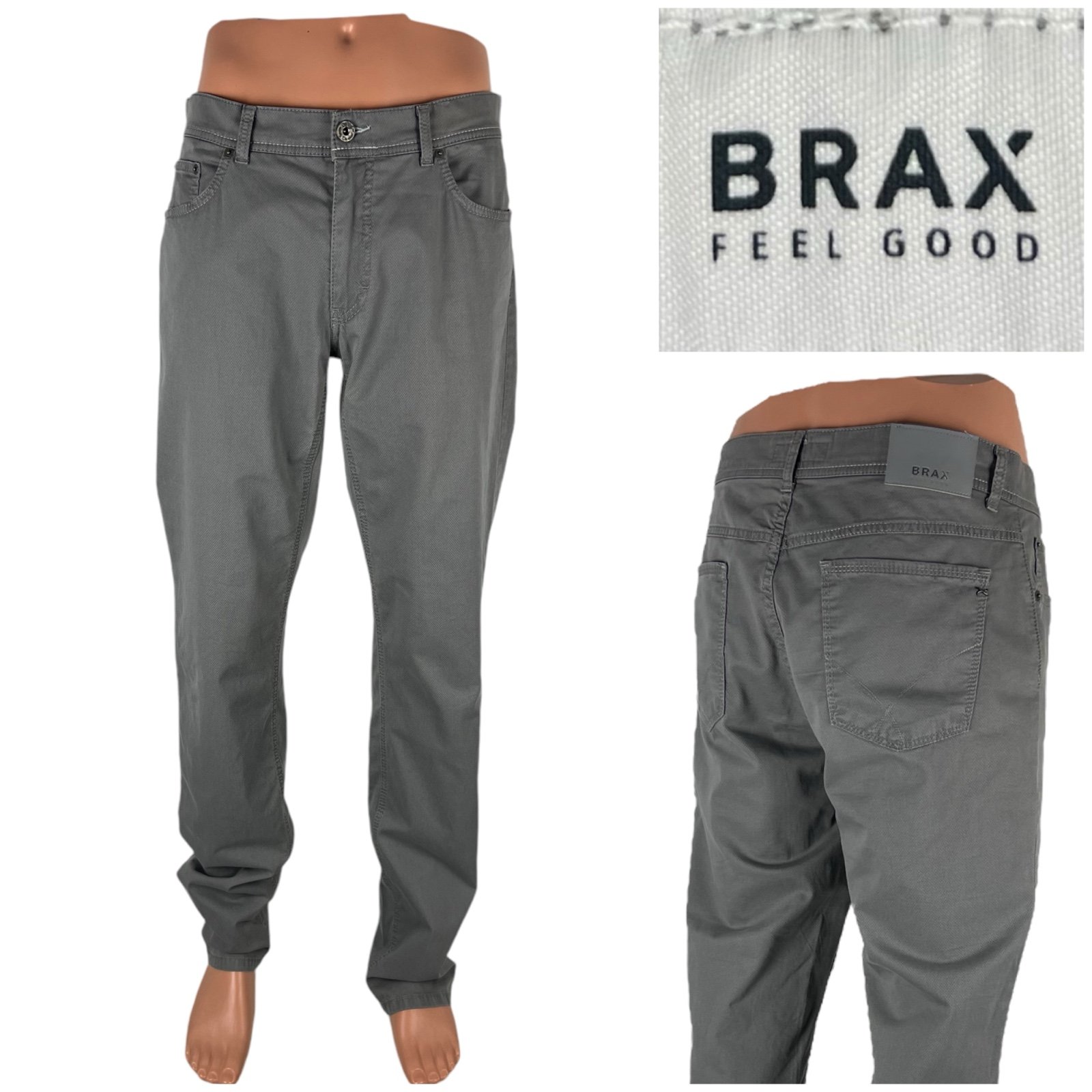 BRAX Feel Good Cooper Fancy Mens Pants 33 x 34 Gray 5 Pocket Stretch Chino