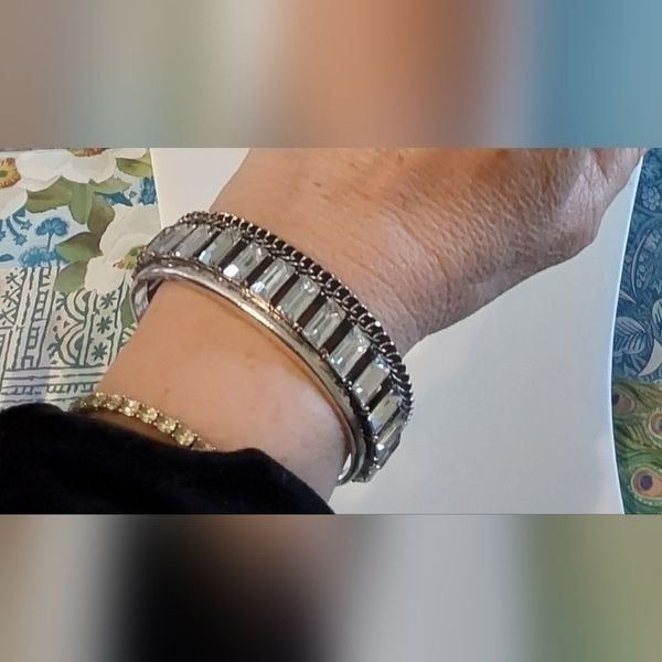 Vintage Silver Large Emerald Cut CZ Cuff Style Bracelet