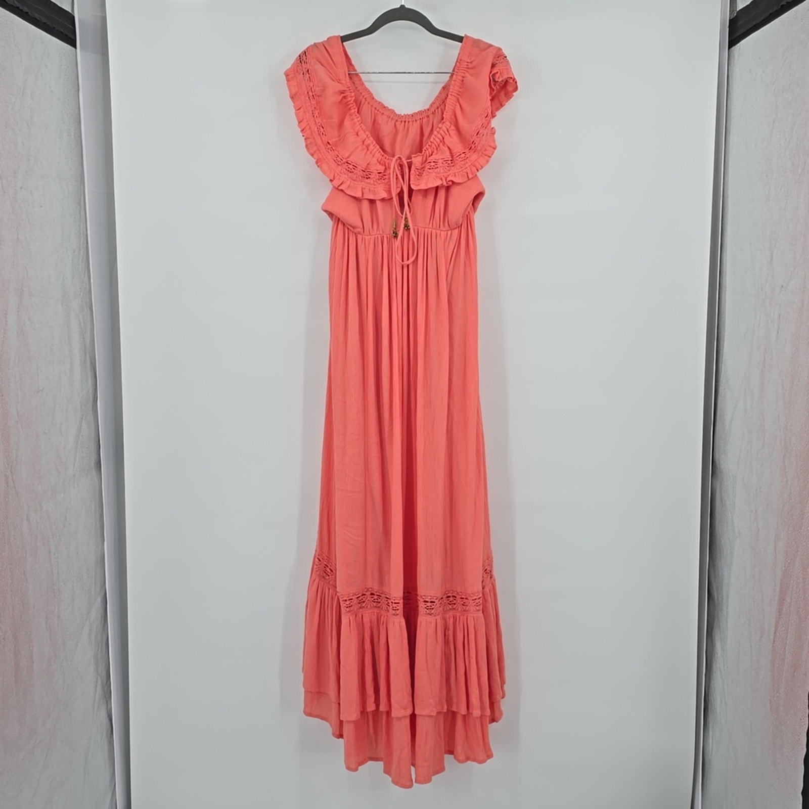 Free People Moonlight Ocean Maxi Boho Burnt Coral Color Dress Size XS