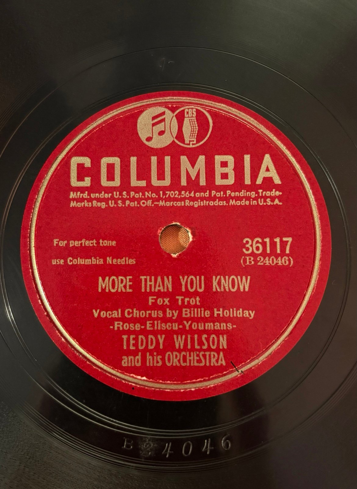 Columbia 36117 - 78rpm Record - Teddy Wilson (More Than You Know / Sugar)