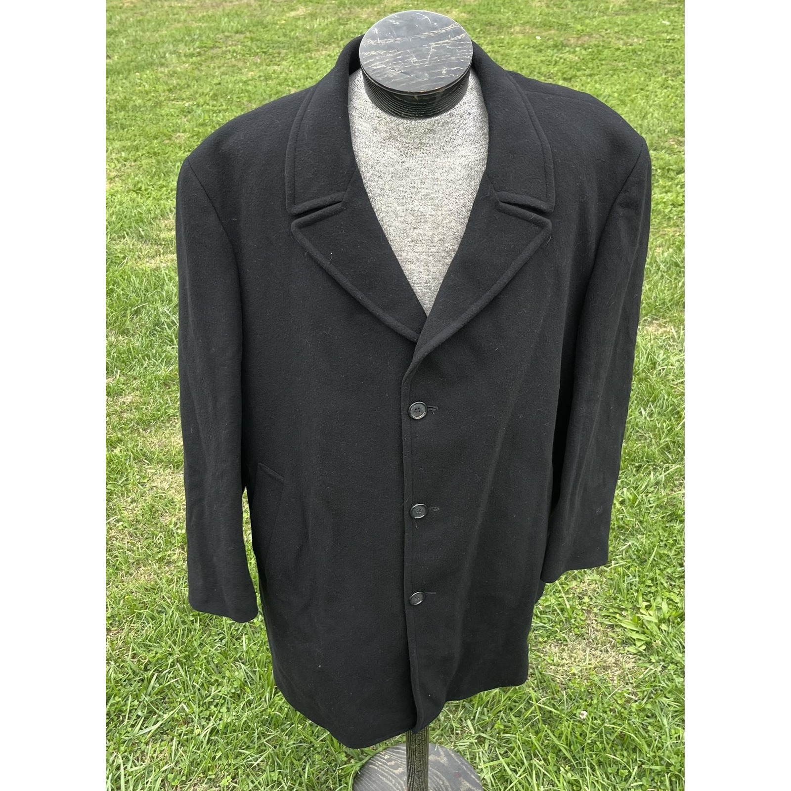 Ralph Ralph Lauren Coat Mens XL Black Topcoat Overcoat Cashmere Fabric Italy