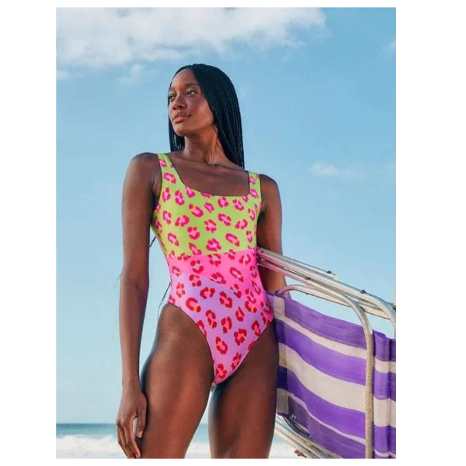 FARM RIO Maxi Leopard Colorblock One-Piece Swimsuit (L) One