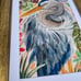 Framed coastal botanical heron wading wetland bird by the artist, me!