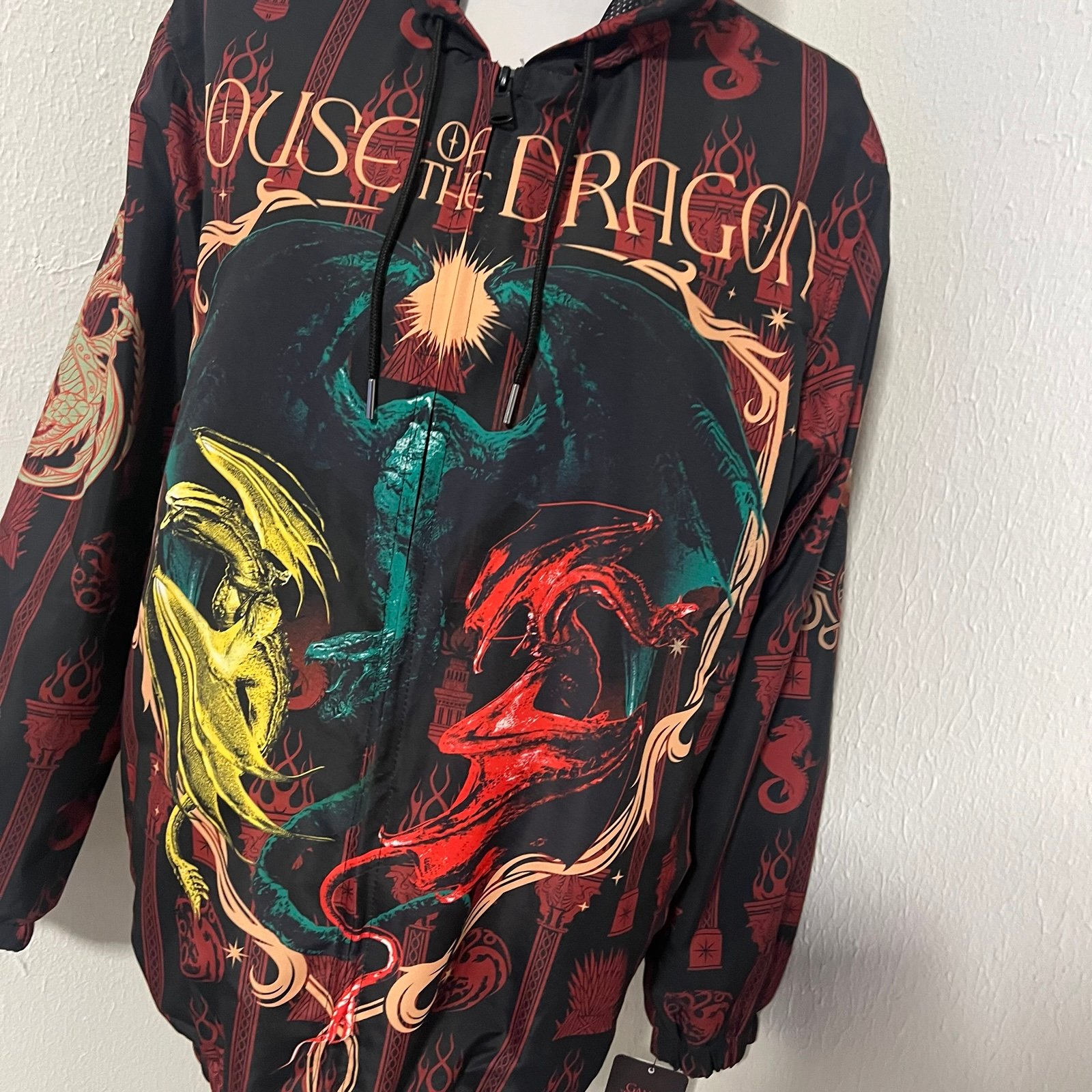 Members Only HBO Game of Thrones House of the Dragon Hooded Windbreaker Lrg NWT