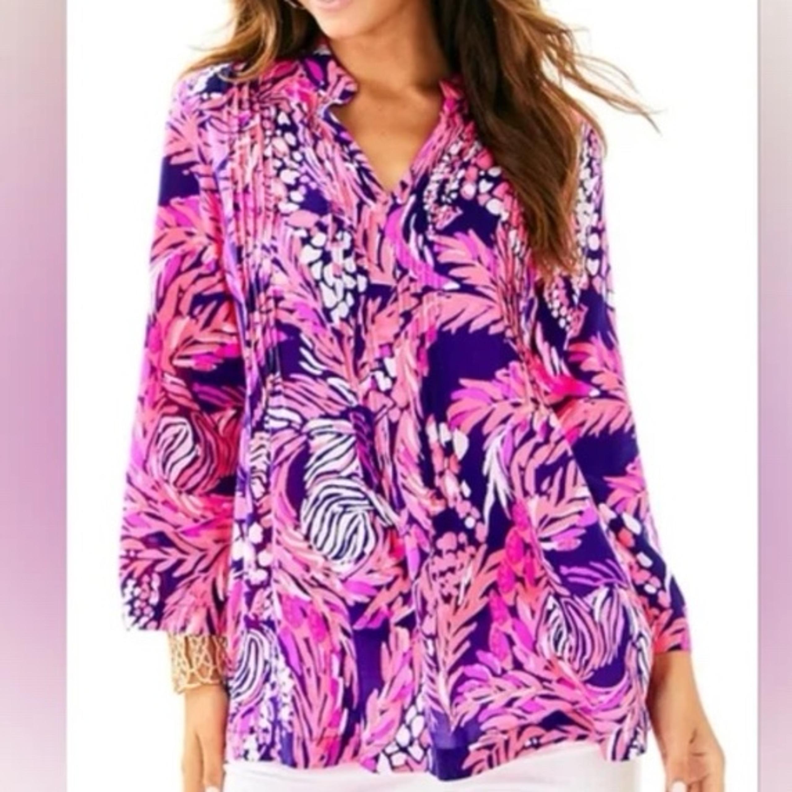 Lilly Pulitzer Sarasota Tunic Top Women’s Small ‘Bright Navy A Jungle In Here’