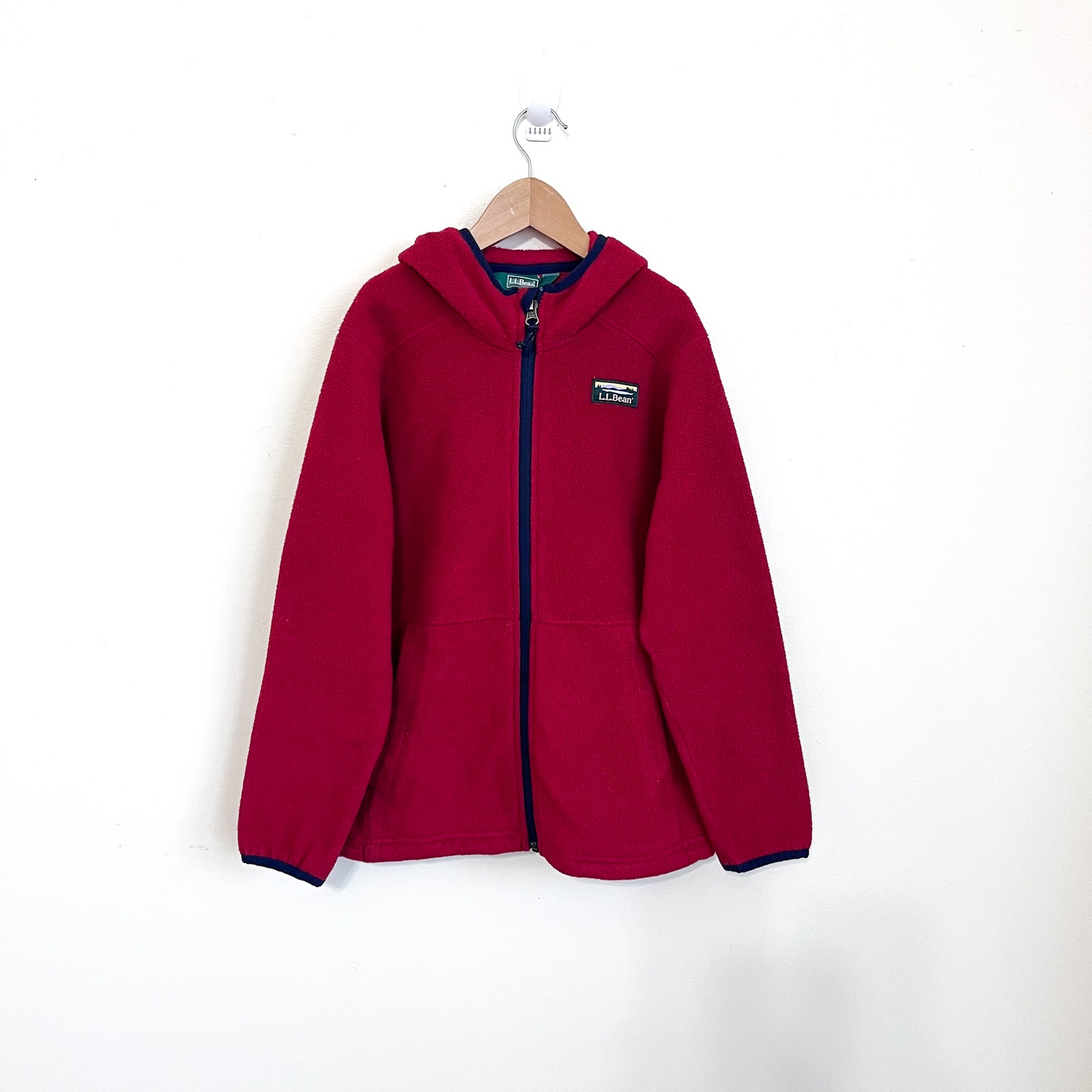 LL Bean Kids Fleece Full Zip Hoodie Jacket Size M 10-12 Red Outdoor Gorpcore Zip