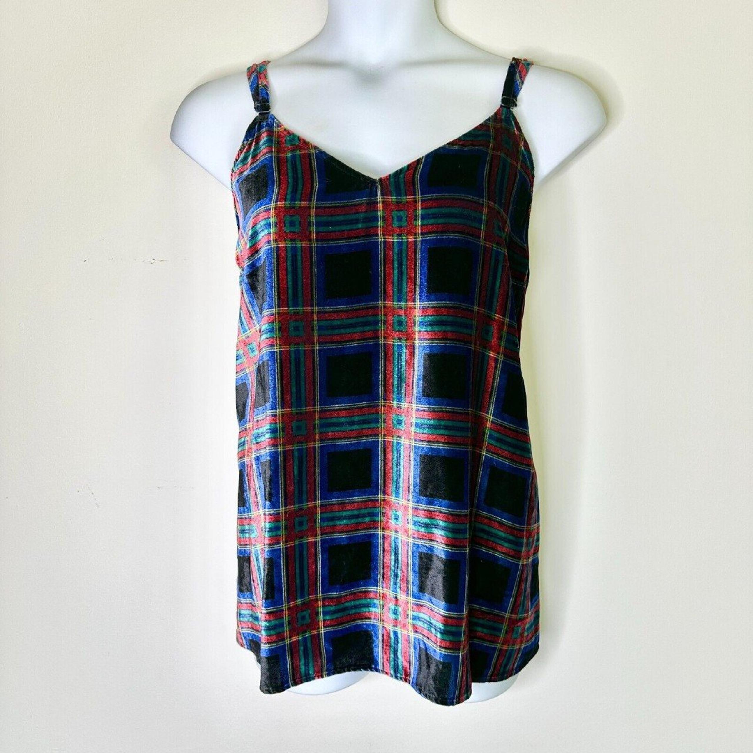 TORRID Camisole Women Plus 3X Navy Red Plaid Velvet Sexy Tunic Festive NWOT