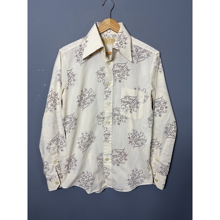 Vintage 60s/70s Womens M Novelty Print Blouse Shirt Dagger Collar BonBons Fins