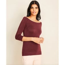 ANN TAYLOR Burgundy Shimmer Off Shoulder Sweater Top Blouse Size Size M Red