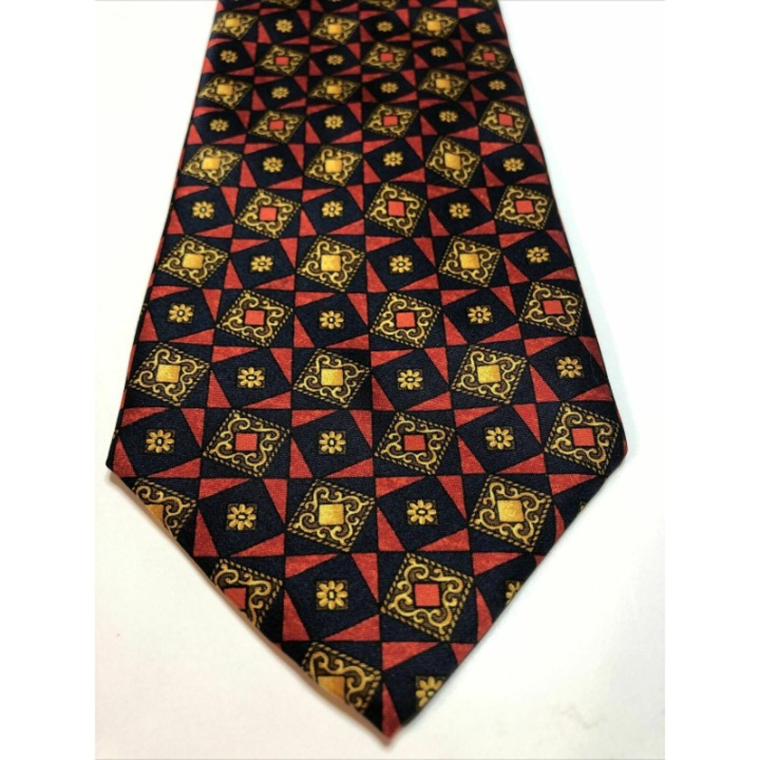 London Barneys New York Red Black Gold Necktie Tie Silk Vintage Professional VTG